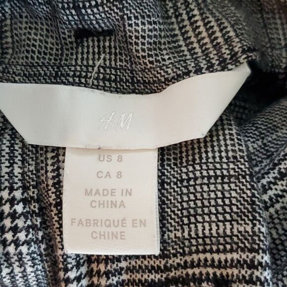 H&M GLEN PLAID KNIT PANTS HIGH PAPER BAG WAIST BLACK WHITE ACADEMIA PREPPY SZ 8 - Picture 7 of 9